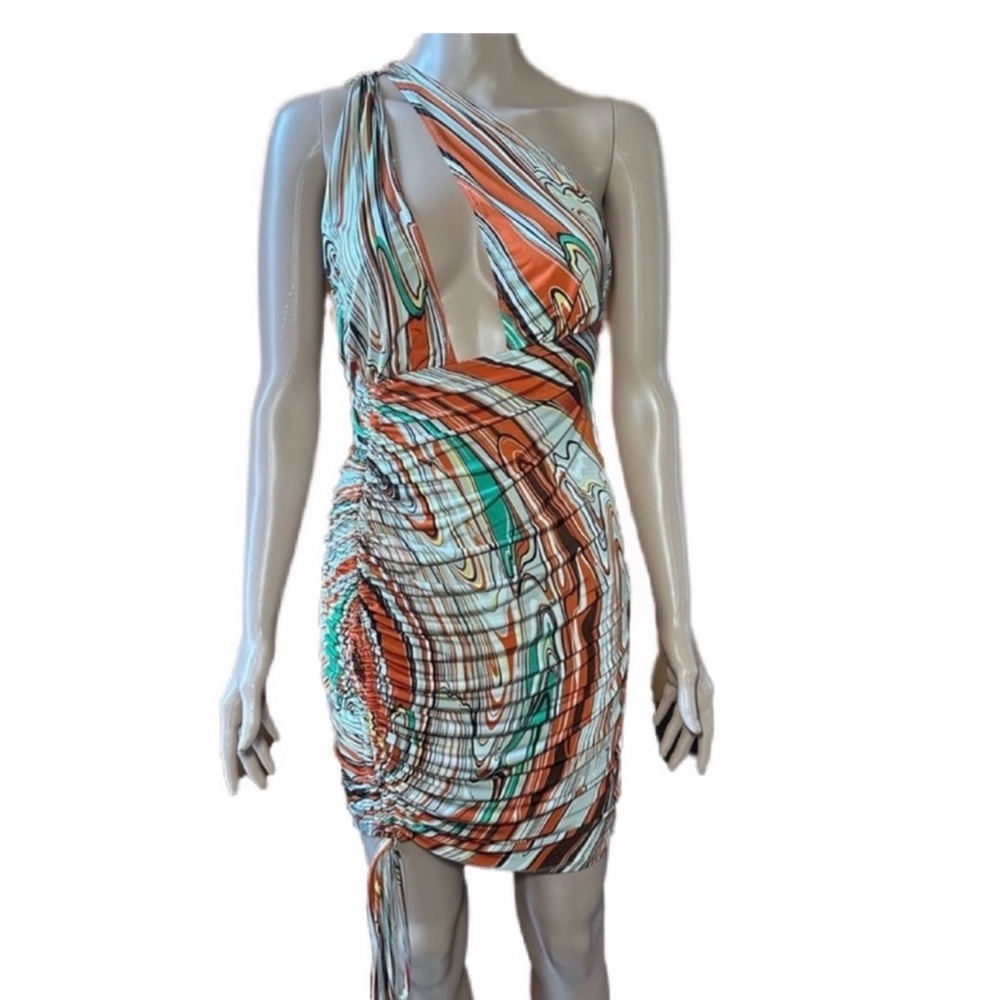 Stylish Multicolor One-Shoulder Dress